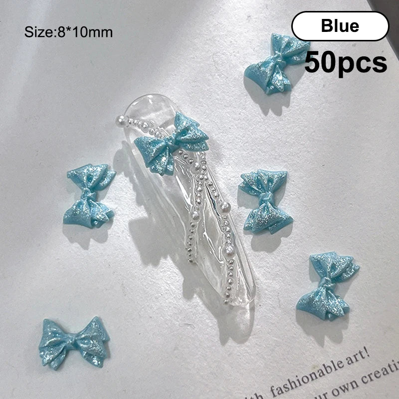 DIY Craft Supplies Pearlescent 3D Nail Art Bow Charm Nails Decoration Qme Blue