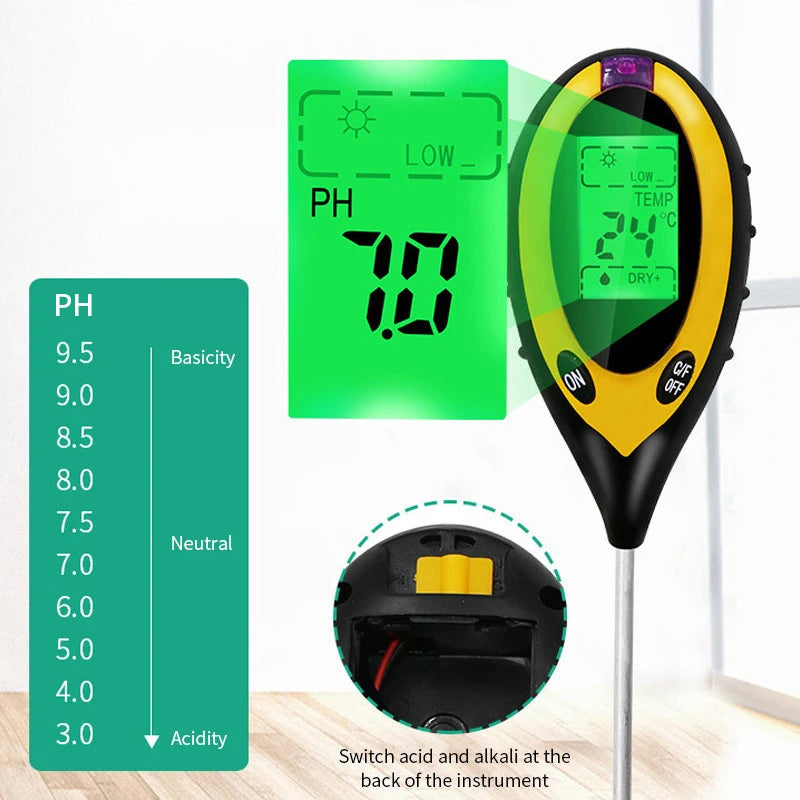 1 Soil PH Meter Tester Moisture Temperature Sunlight Intensity Qme