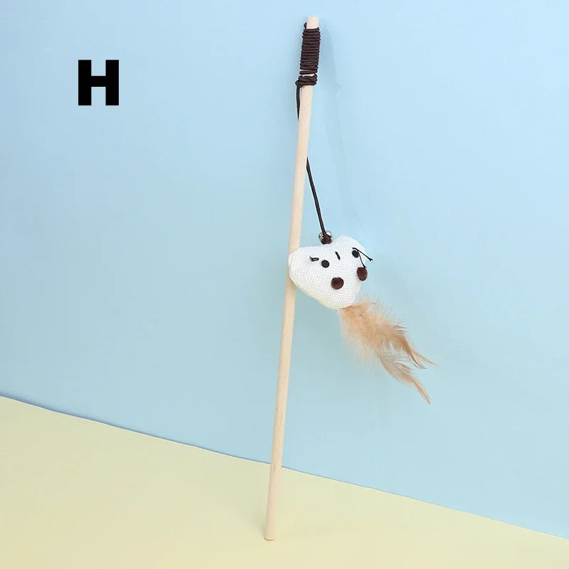 Cat Toy Cat Teaser Stick Handmade Cotton And Linen Woven Wooden Pole Cat Teaser Stick Cute Simulation Mouse Cat Interactive Toy Qme H
