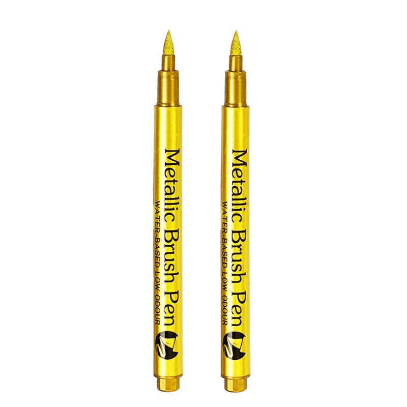 Gold Silver Metallic Marker Pen Waterproof Permanent Paint Marker Pen for Rock, Mug, Ceramic, Glass DIY Painting Supplies Qme Soft-Gold (2pcs)