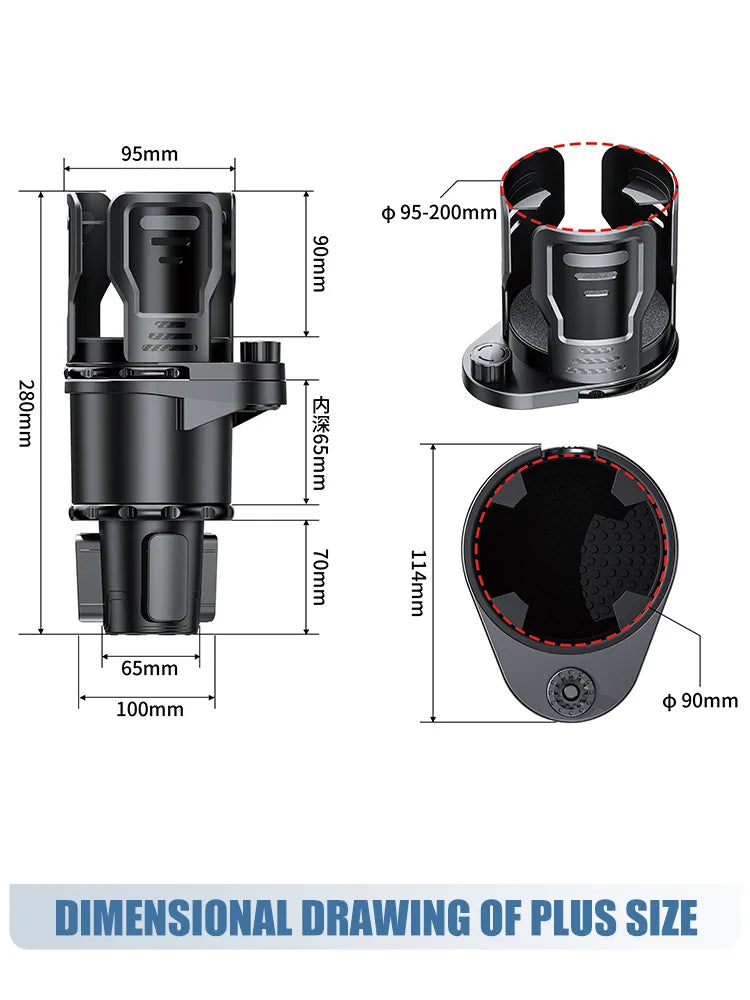 Adjustable Dual-size Car Water Bottle Holder Locking Mechanism Qme puls