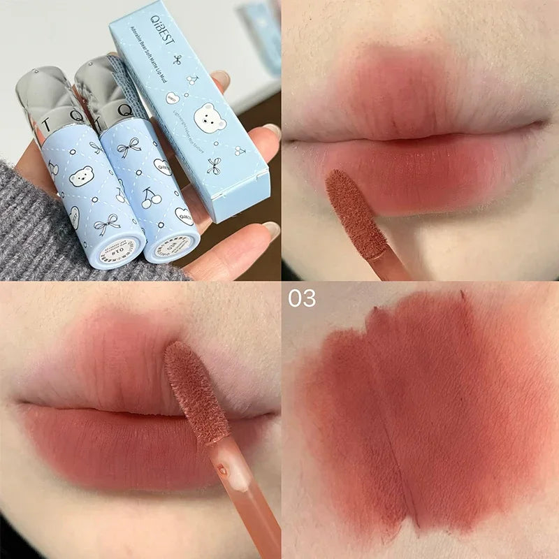 QIBEST New 4 Colors Velvet Matte Ink Lipgloss Lasting Sexy Red Lip Gloss Non-stick Cup Lipstick Waterproof Lip Stain Tint Makeup Qme 03