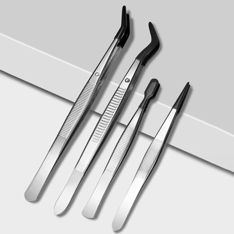 Black Silicone Tips Tweezers Stainless Steel Straight Curved False Eyelash Tweezers Hair Removal Makeup Tool Picking Tool Qme