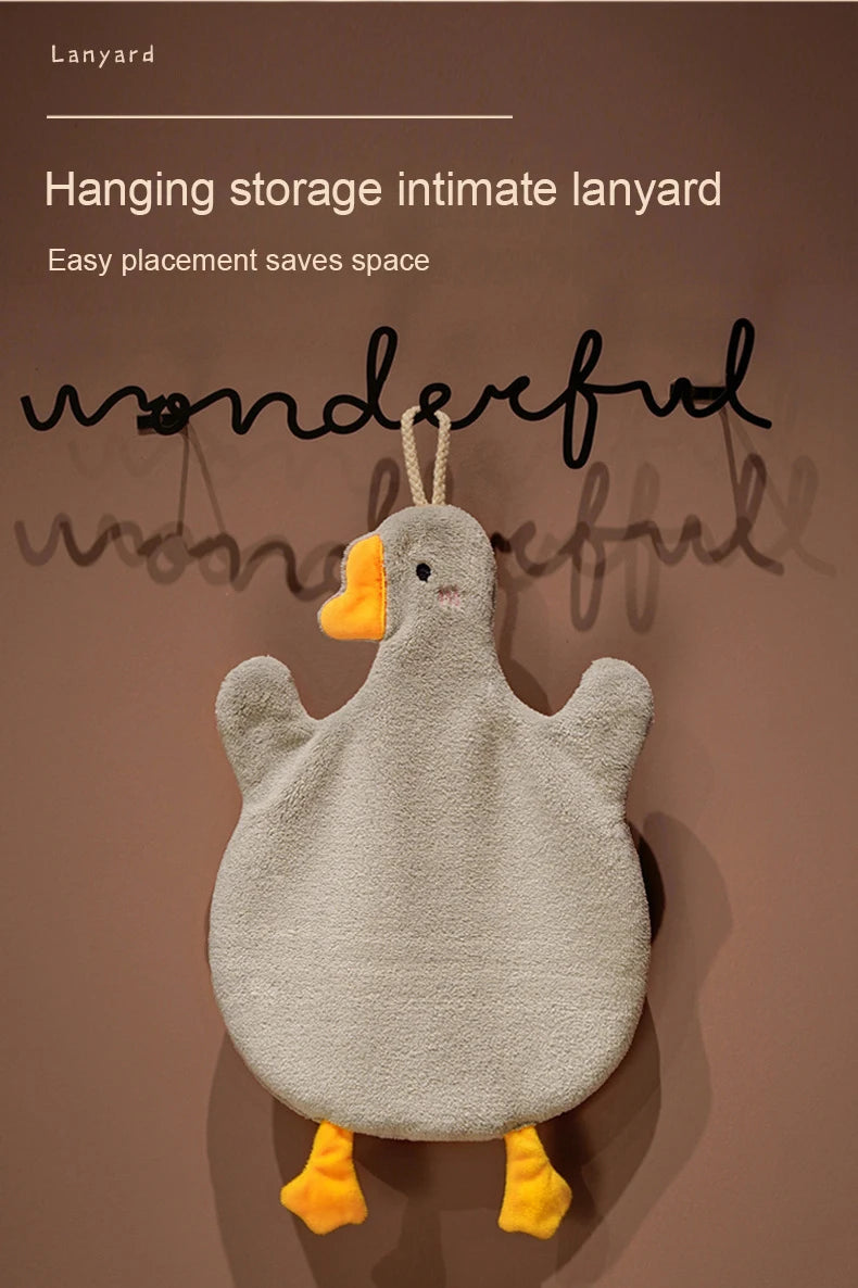 Cute Cartoon Goose Hand Towel Kitchen Bathroom Hanging Thickened Qme GRAY