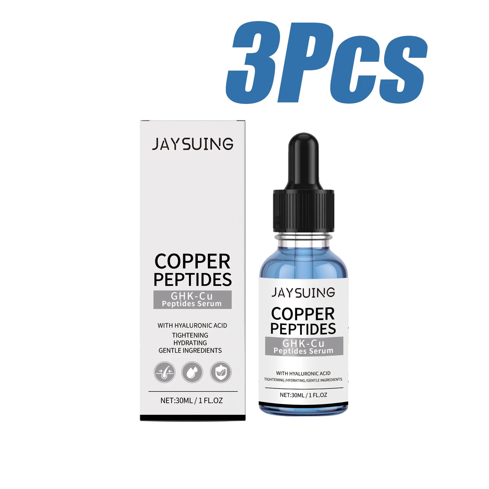 Copper Peptide Serum Hydrating Instant Tightening Skin Improve Fine Lines Daily Use Sooth Hyaluronic Acid Face Serum Skincare Qme 3 x 30ml Boxed