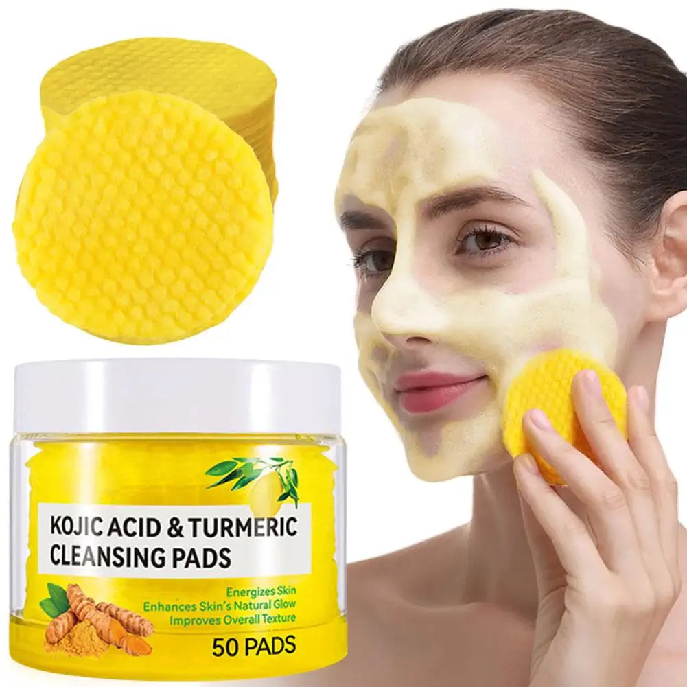 Turmeric Cleansing Pad Kojic Acid Sponges Exfoliating Pads-Acne Scars 50pcs Lemon Chamomile Deep Cleaning For Face Care Products Qme