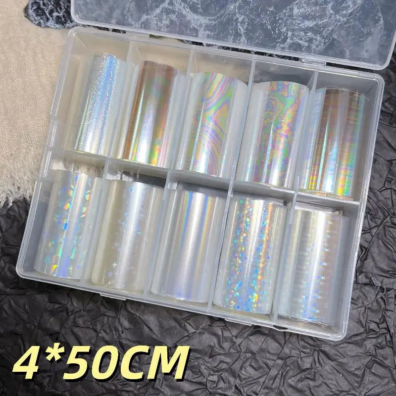 10 Patterns Metallic Nail Foil Transfer Paper Stickers DIY Manicure Qme A17