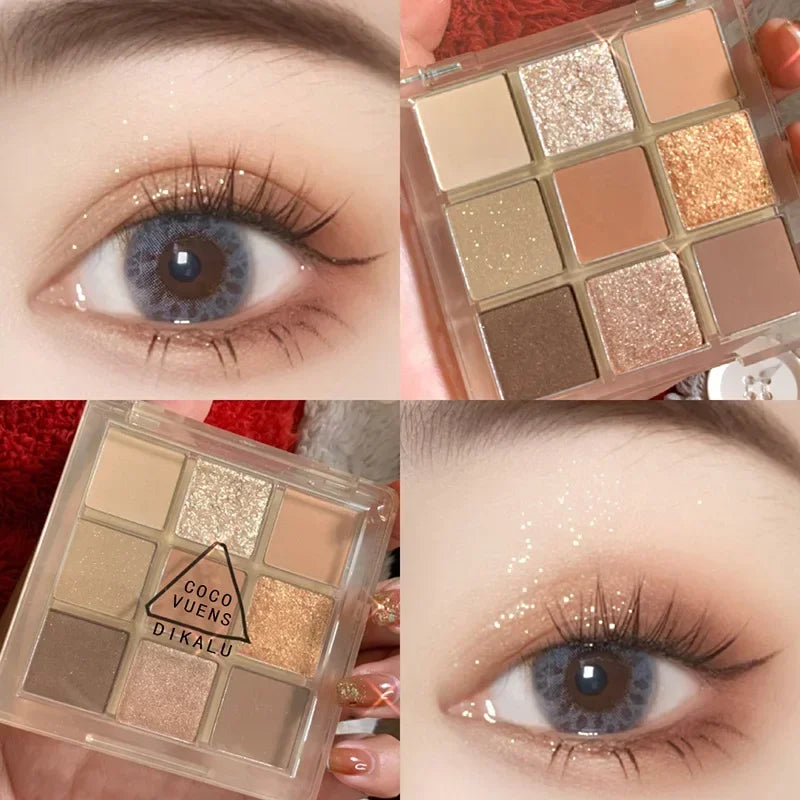 New Nine-color Eyeshadow Palette Rose Pink Color Pearly Matte Glitter Eyeshadow Pallete Shiny Eye Shadow Eye Pigments Qme 03