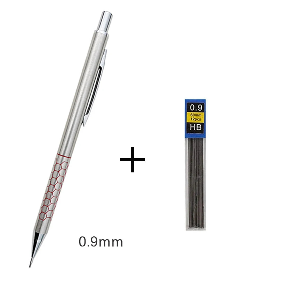0.5 0.7 0.9mm Metal Mechanical Pencil with Eraser Set HB Lead Art Sketch Drawing Supplies Automatic Pencil Writing Stationery Qme 0.9mm set
