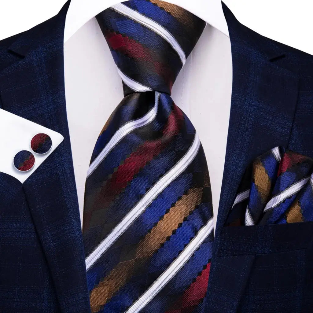 Hi-tie Striped Black White Silk Elegant Tie Men Groom Wedding Necktie Qme SN-3889