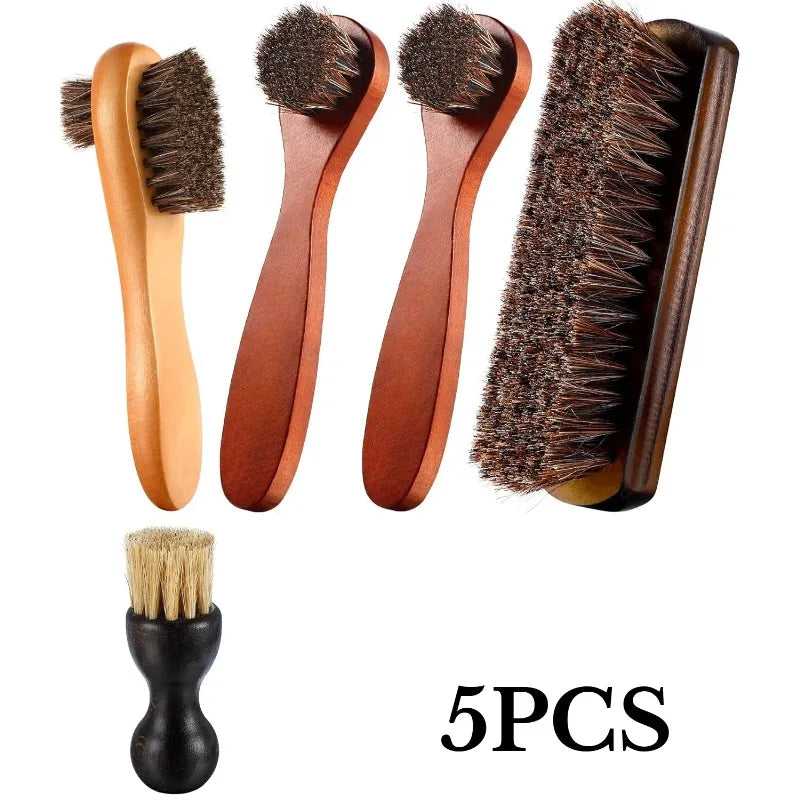 Horsehair Shoes Polish Brushes Leather Boots Care Cleaning Polishing Qme 5Pcs