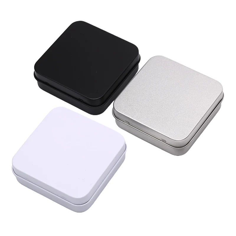 Mini Square Small Tin Box Metal Hinged Flip Storage Case Jewelry Coin Qme