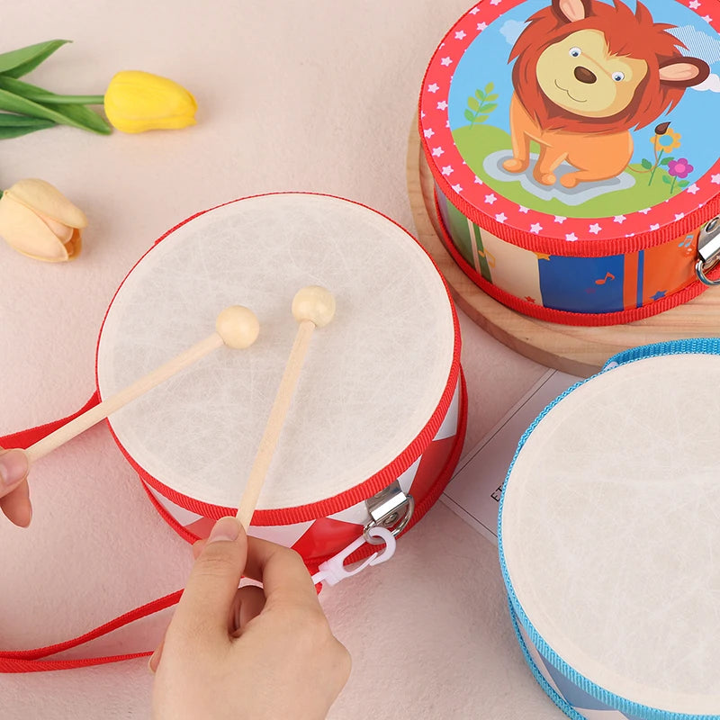 Kids Percussion Drum Wood Toy Carry Strap Music Instrument Teaching Qme
