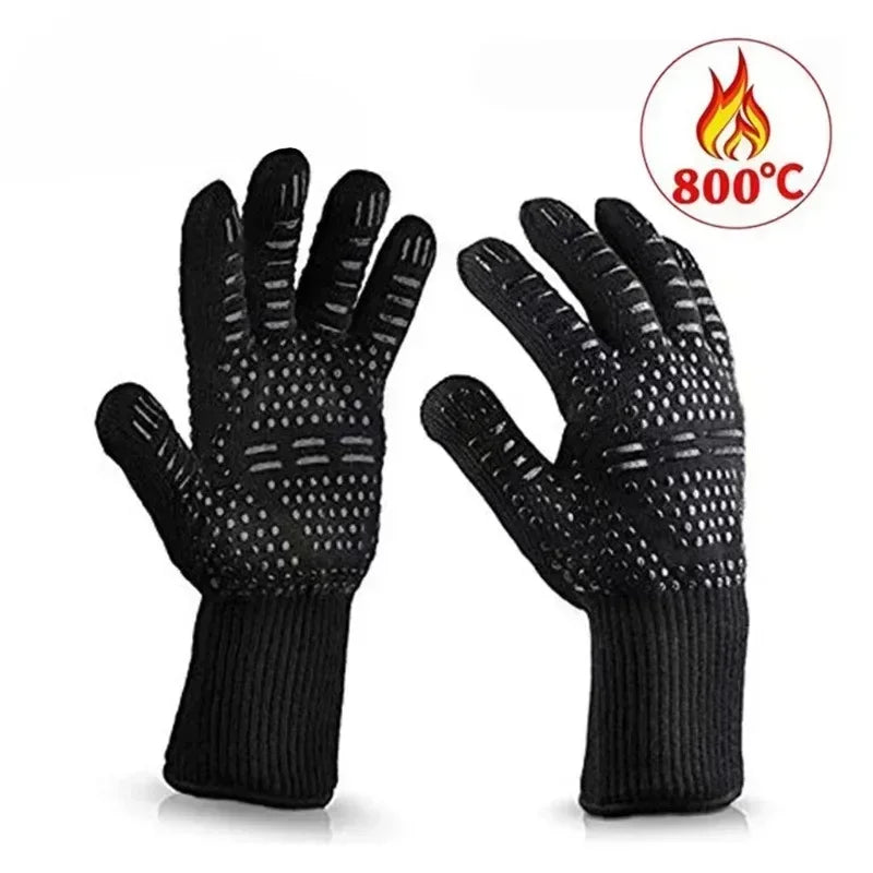 One Piece BBQ Gloves High Temperature Resistance Oven Mitts 500 800 Degrees Fireproof Barbecue Heat Insulation Microwave Gloves Qme black-1 piece