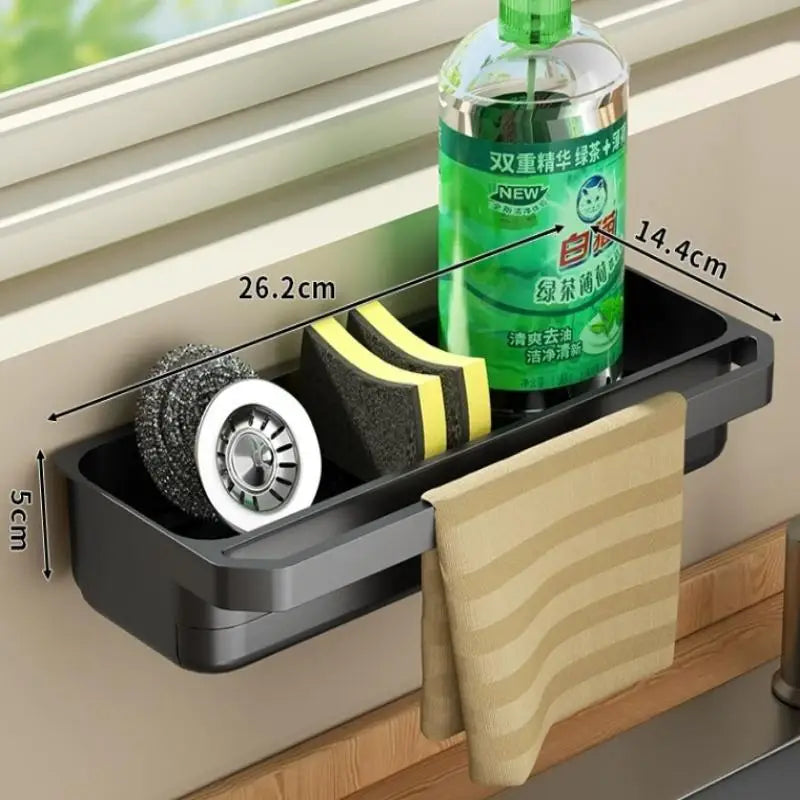 No-drill Kitchen Sponge Drying Rack Sink Caddy Dish Soap Towel Bar Qme Black