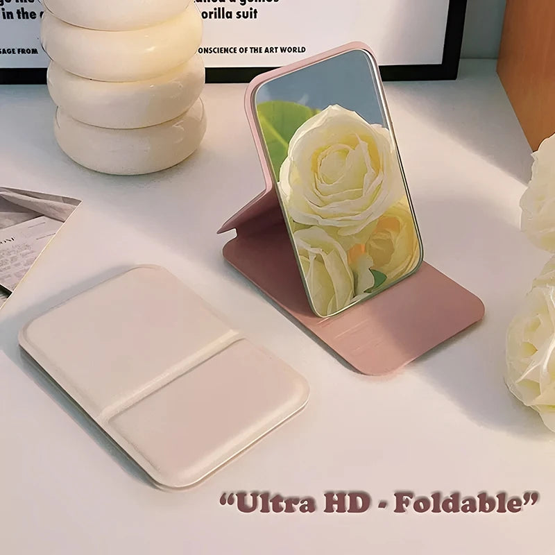 Foldable Makeup Mirror Simple Portable Handheld Desktop Dual-use Qme