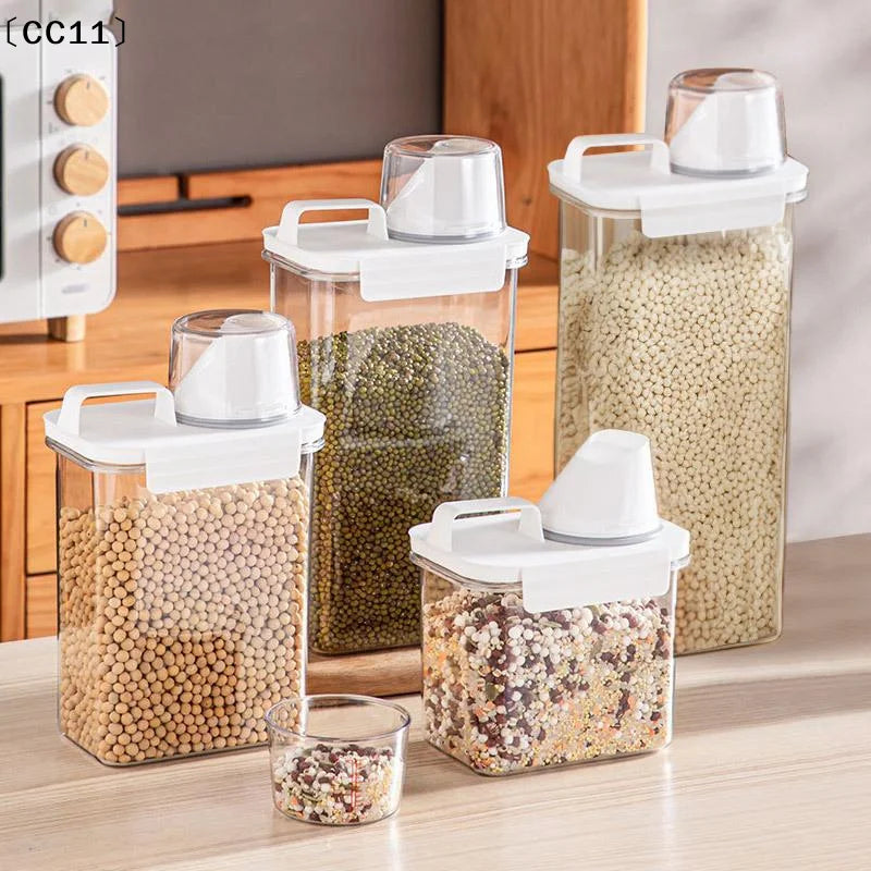 Plastic Food Storage Containers Sealed Lids Measuring Cup Kitchen Qme
