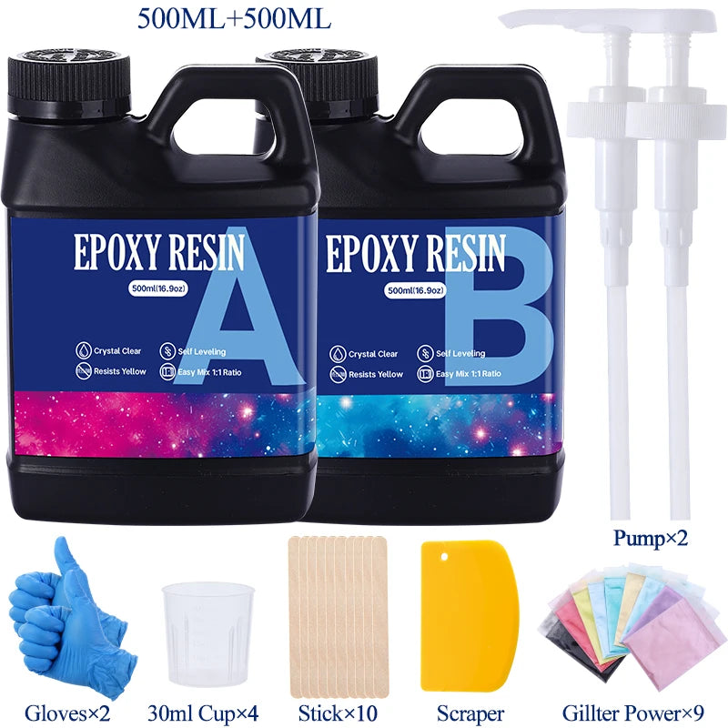 Fast Curing 1:1 Crystal Clear Epoxy Resin Kit Heat Resistant Casting Coating Resin for Art DIY Craft Jewelry Wood Table Top Qme 500ml 500ml kit 2