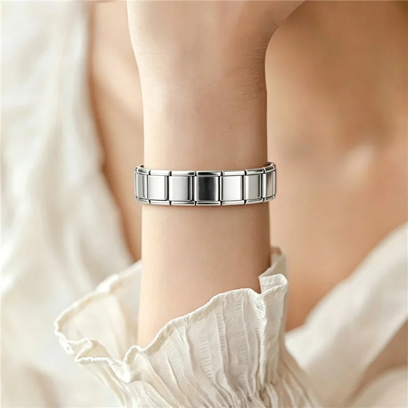 New Simple Fashion Elastic Italian Charm Link Chain Stainless Steel Bracelet for Men Women Metal Bangle on Hand DIY Jewelry Gift Qme