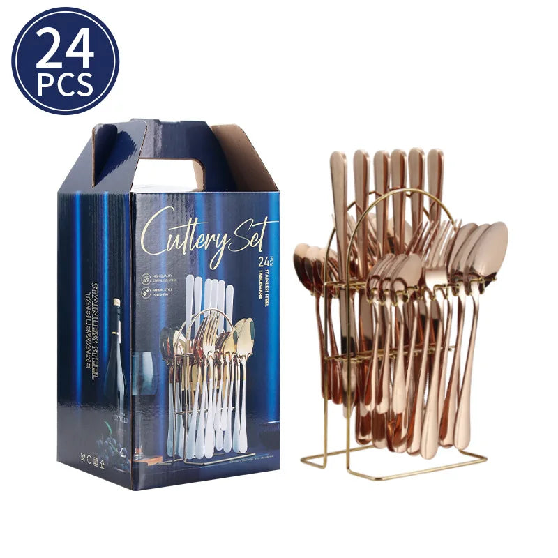 24-Piece Stainless Steel Tableware Western Cutlery Steak Knife Fork
