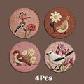 Round Faux Woven Print Heat Resistant Nonslip Placemat Coaster Qme 4Pcs