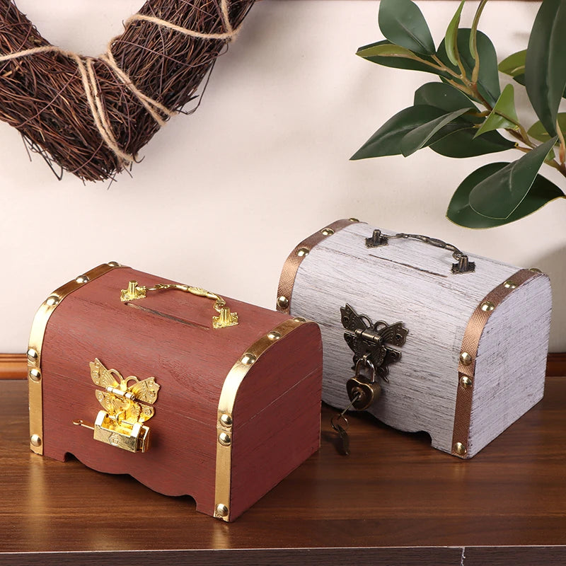 Saving Box Case Lock Home Retro Decoration Treasure Chest Vintage Qme