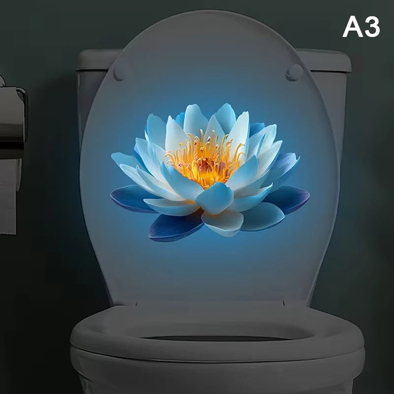 Luminous Toilet Sticker Glow-in-the-dark Flower Lid Self-adhesive Qme A3