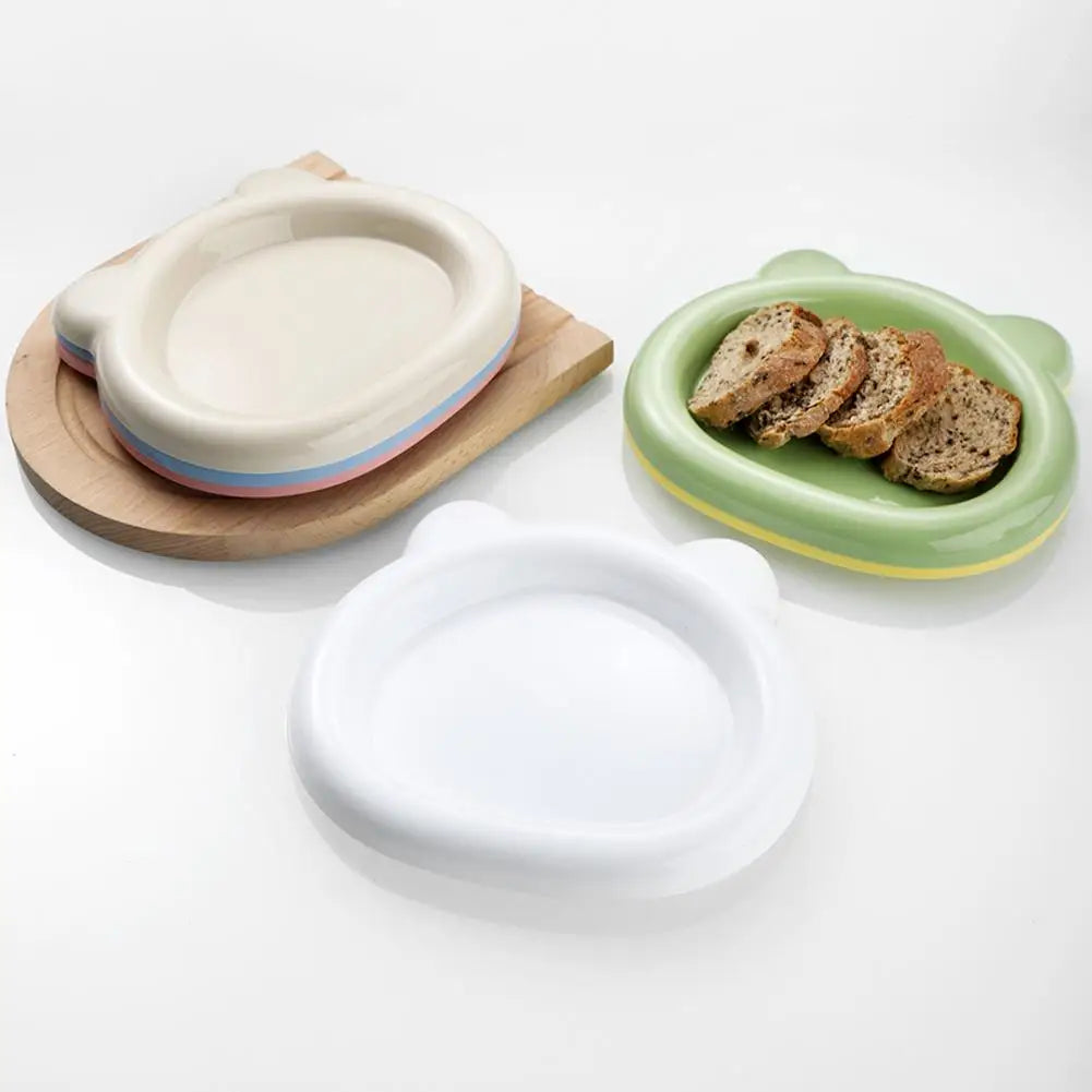 Plastic Cat Shape Bowl Wide Food Bowls Wet Dry Shallow Dish Anti-fall Qme