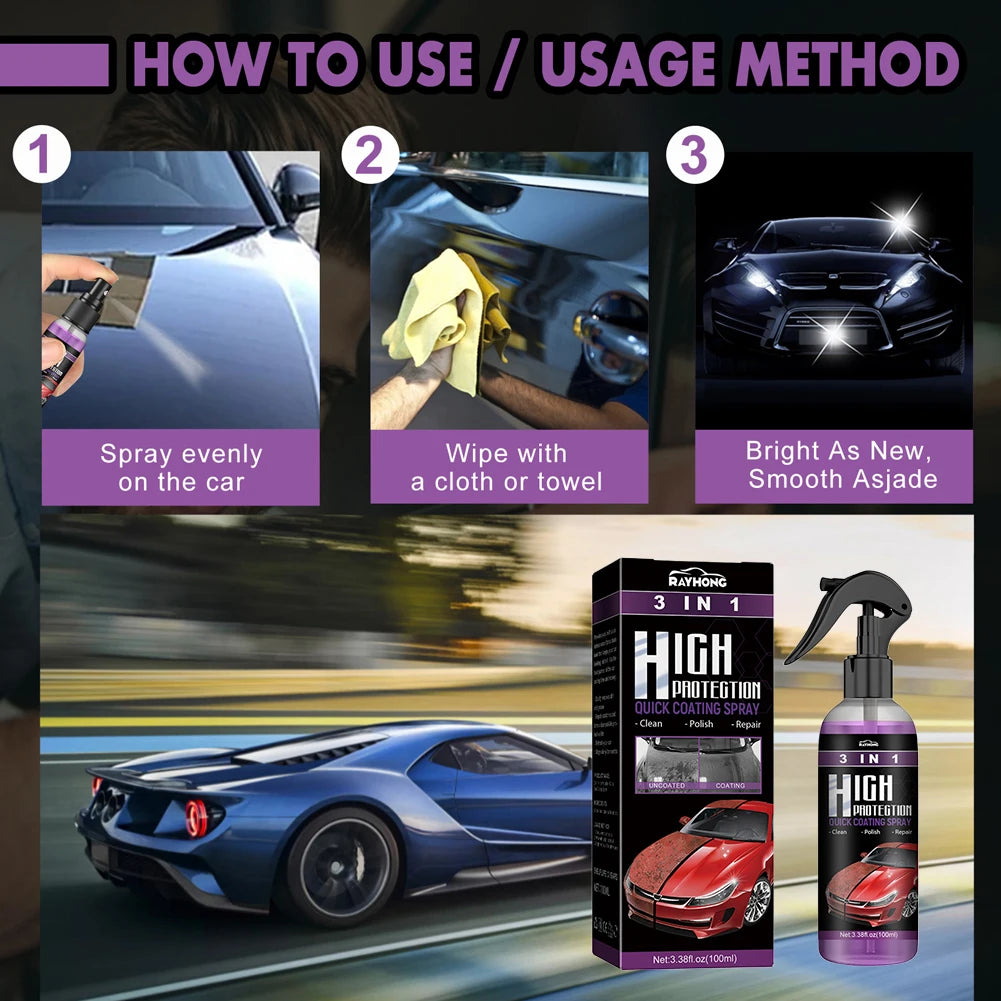 2 Set 3 In 1 Auto Nano Ceramic Coating 100ml Polishing Spraying Wax Car Scratch Repair Glass Hydrophobic Coating Car Paint Care Qme