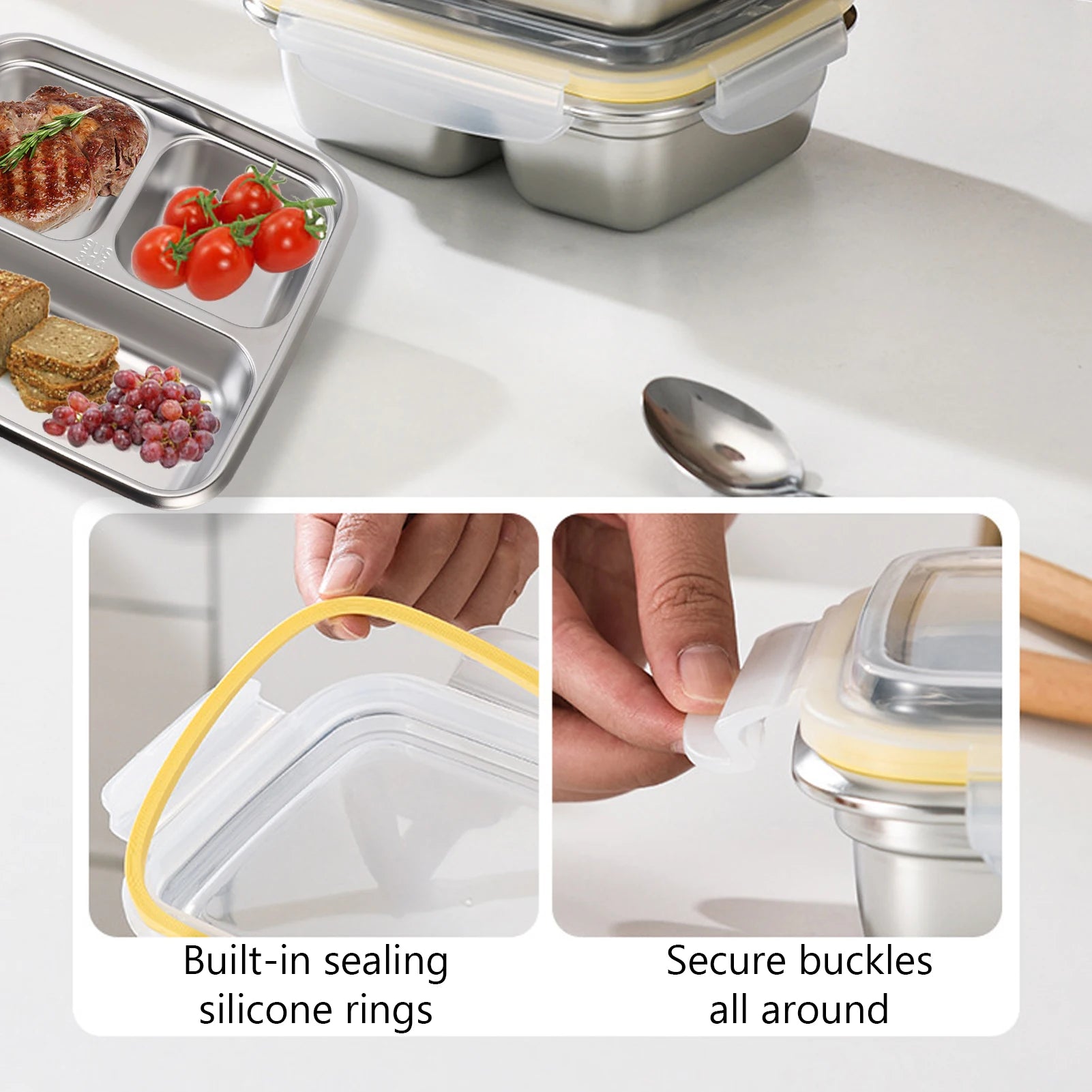 Freezer Lunch Box Outdoor Picnic Stainless Steel Food Container 1200m Capacity Lunch Box with Divided Compartments Qme