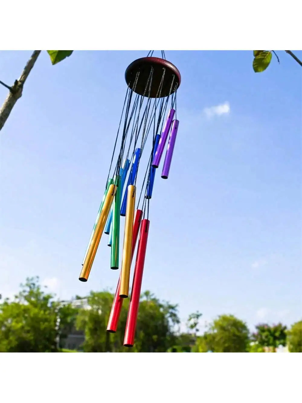 Decor Hanging Metal Wind Chime 12 Silver Aluminum Tube Wooden Music Qme