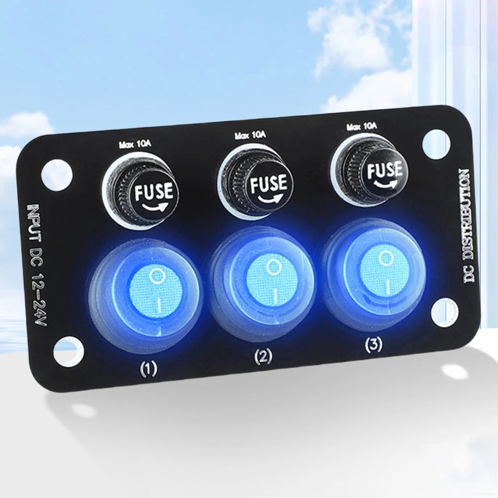 LED Marine Boat Rocker Switch Panel 12V-24V Toggle Switch Panel Light 10A Fuse Blade for Boat Truck Trailer Camper Caravan RV Qme