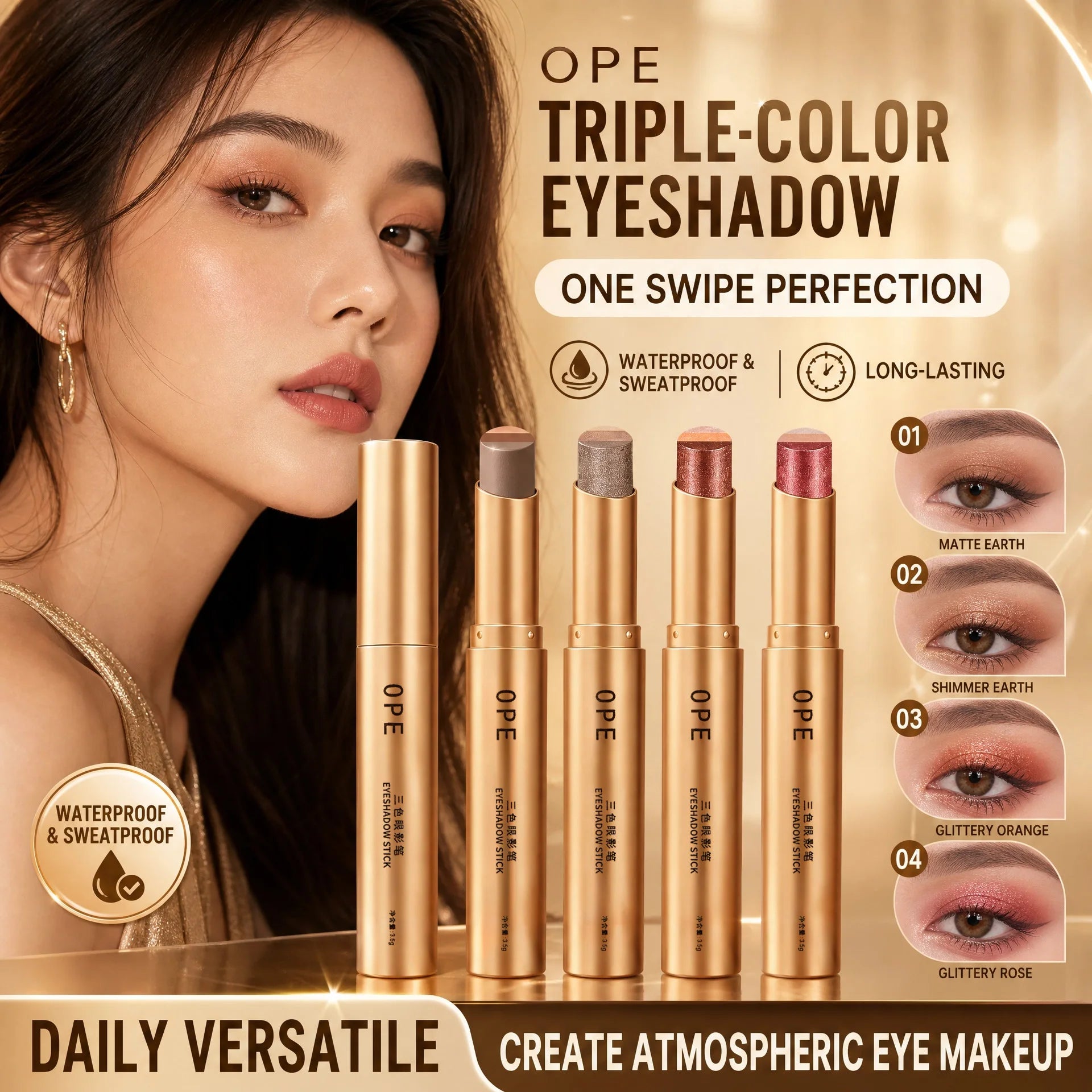 High-temperature Resistant Makeup OPE Triple Eyeshadow Stick Qme