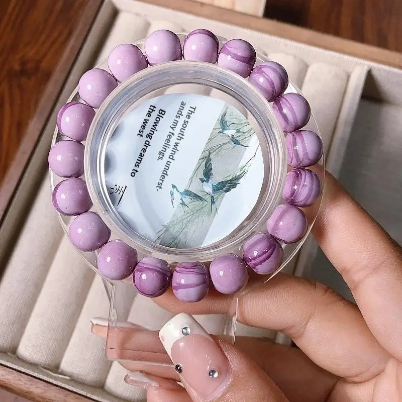 Korean Ins Sweet Ink Wash Ceramics Beaded Bracelet For Women Girls Party Jewelry Gift Elastic Beaded Chain Accessories Qme A3