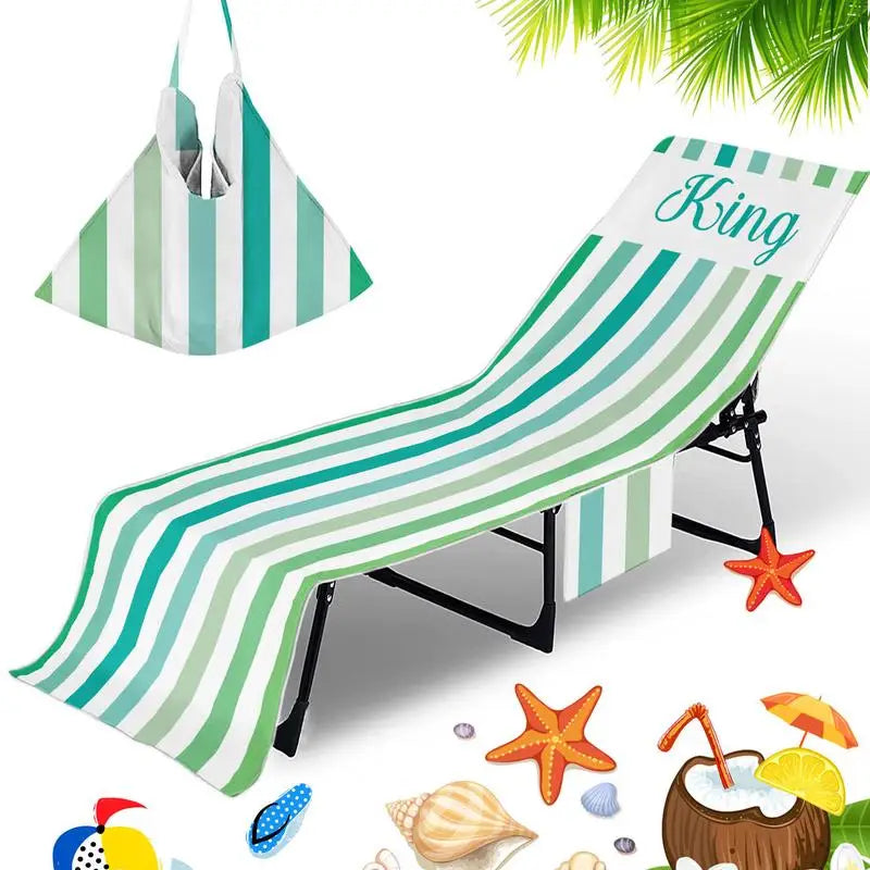 1Pc Striped Beach Chair Cover with Side Storage Pockets Pool Lounge Chaise Towel Sun Lounger Covers suitable for Beach Chair Qme