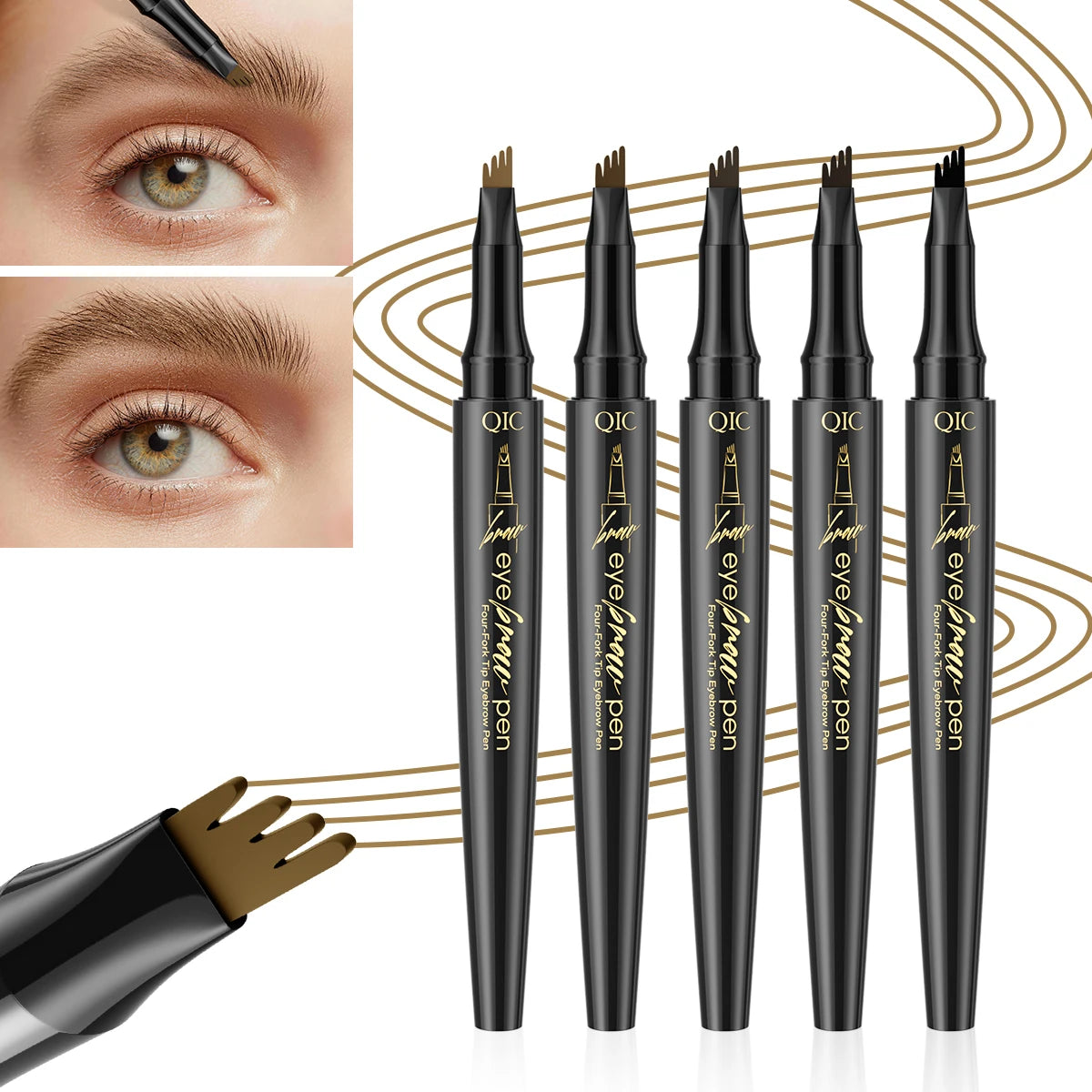 4 Points Eyebrow Pen 5 Colors Liquid Brow Pencil Dark Brown Microblading Eyebrow Pencil Waterproof Eyebrow Tattoo Pen Cosmetics Qme