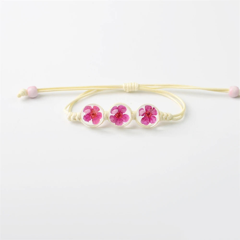b22 Glass Ball Dried Cherry Blossoms Hand-made Dried Flower Charm Bracelets Multiple options Gifts Natural Flower Weave Jewelry Qme Rose