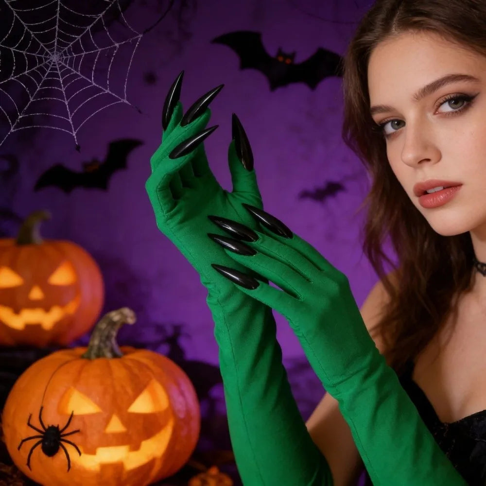 Fancy Props Halloween Cosplay Gloves Solid Long Nails Witch Costume Qme
