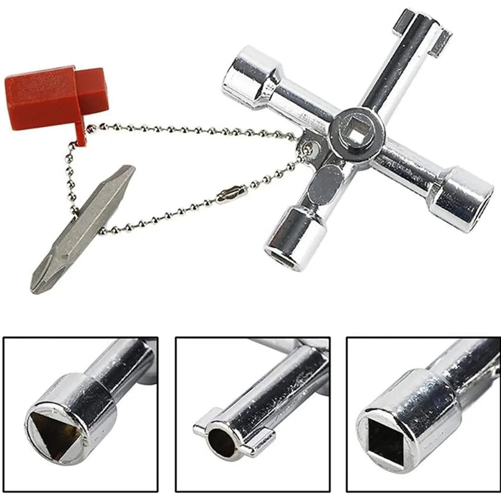 4-in-1 Cross Switch Square Key Wrench Multifunction Repair Hand Tools for Electrical Elevator Control Cabinet Valve Universal Qme