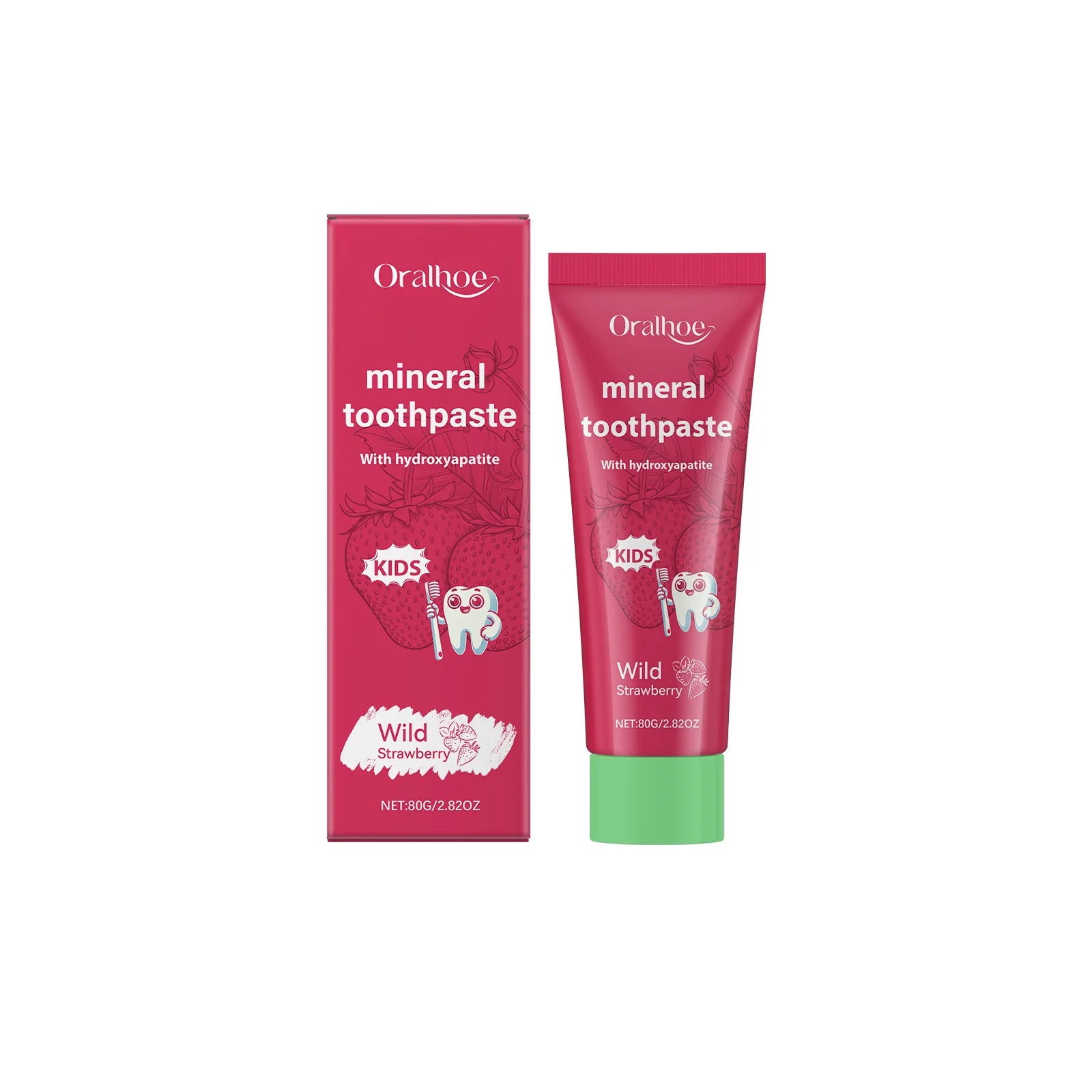 Oralhoe Kids Toothpaste Clean Teeth Whitening Night Teeth Protection Strawberry Flavor Mineral Toothpaste with Hydroxyapatite Qme 80g Boxed