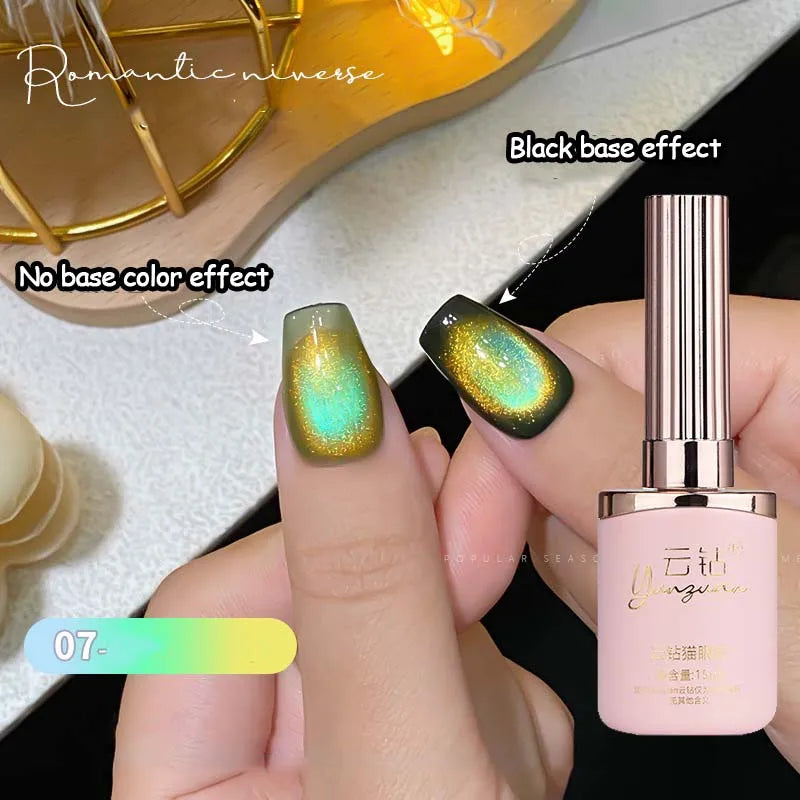 Double Light Romantic Cat Eye Magnetic Gel Nail Polish Sparkling Rainbow Colorful Soak Off Nail Art Gel Varnish Semi Permanent Qme 07