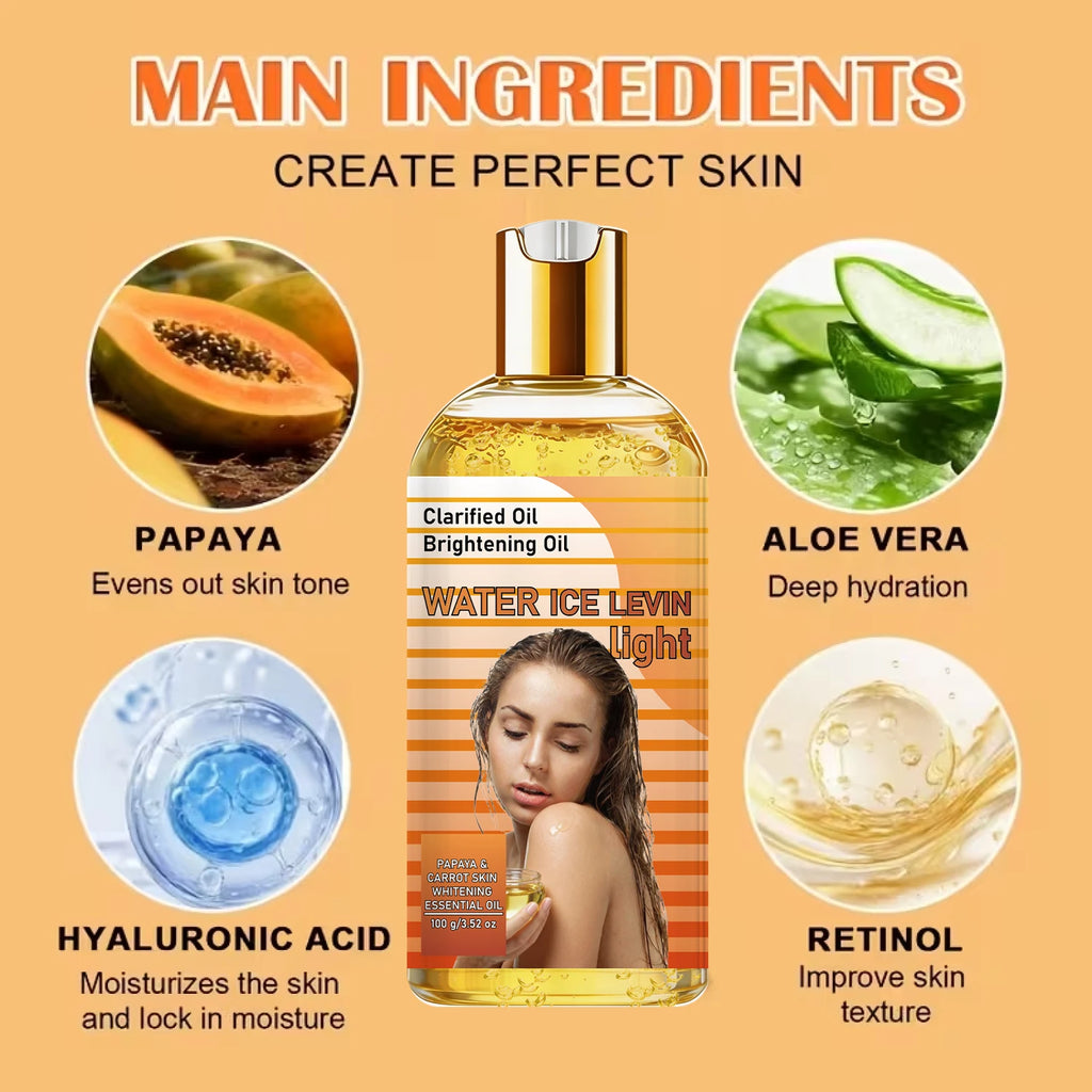 Collagen Vitamin C Brightening Clarified Oil, Papaya Carrot Extract Moisturizing Lightweight Body Oil Qme