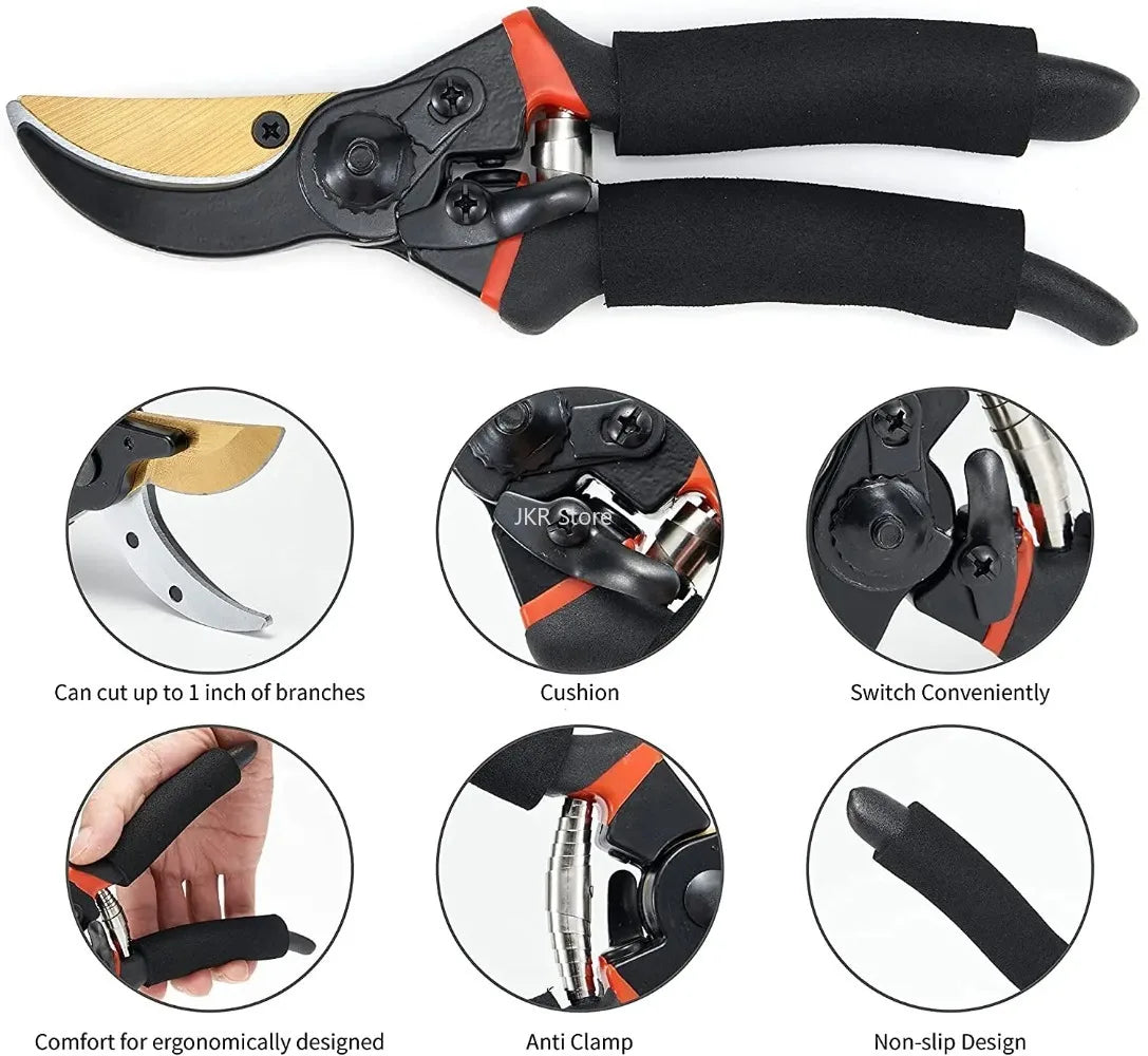 Ergonomic Non Slip Handle 8.5 Inch SK5 Blade Garden Pruners Scissors For Bonsai Fruit Trees Flowers Daily Branch Pruning Qme