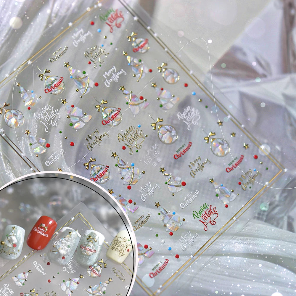 Gold Christmas Tree Nail Art Sticker Star Snowflake Santa Snowman Qme GJ-MS856