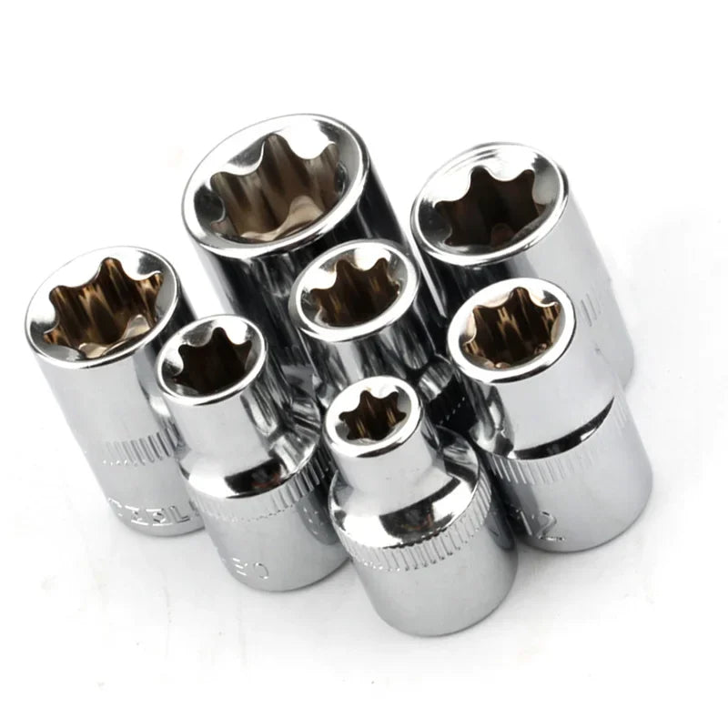 7pcs 3/8In Star Torx Socket E Type E8 E10 E11 E12 E14 E16 E18 Hand Tools Sleeve Converter Wrench Sleeve Joint Converter Set Qme