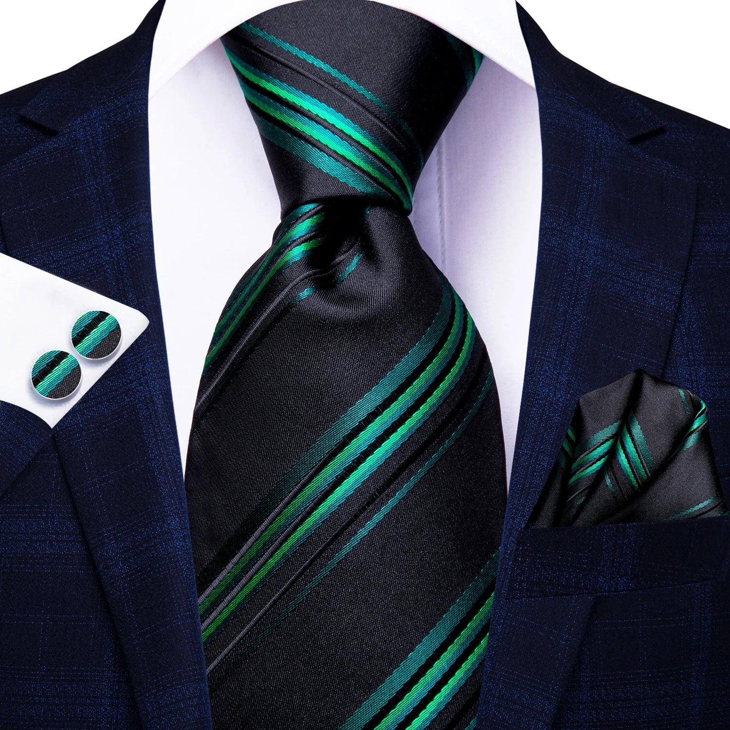 Hi-tie Paisley Dark Green Black Mens Elegant Necktie Handkerchief