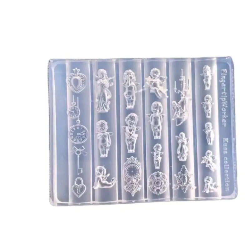 Angel Clock 3D Silicone Nail Mold Heart Lock Nails Templates Stamping Qme ONESIZE