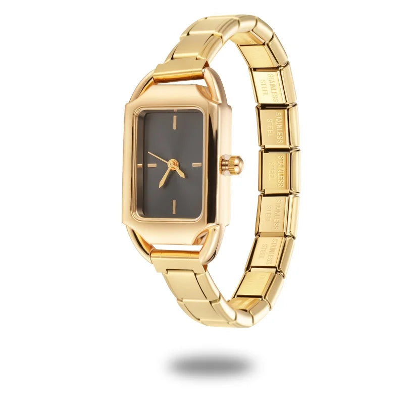 New Vintage High Quality Square Inlaid Zircon Stainless Steel Watch Bracelet Women's 9MM DIY Italian Charm Bangle Jewelry Gifts Qme Style 12