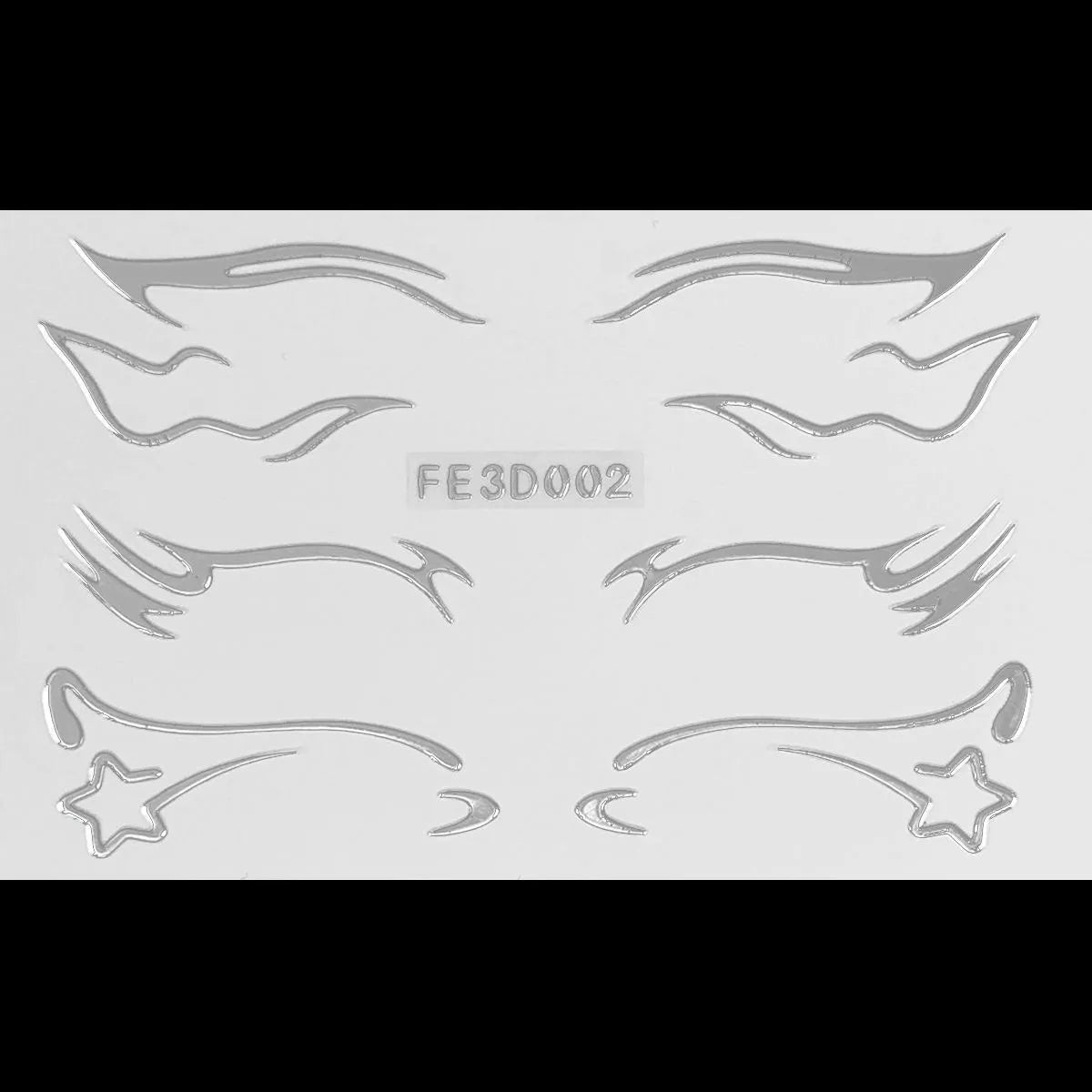 3D Metallic Punk Silver Eye Shadow Stickers Metal Eyeliner Decals Self-adhesive Futuristic Festival Party Eye Makeup Stickers Qme FE3D002