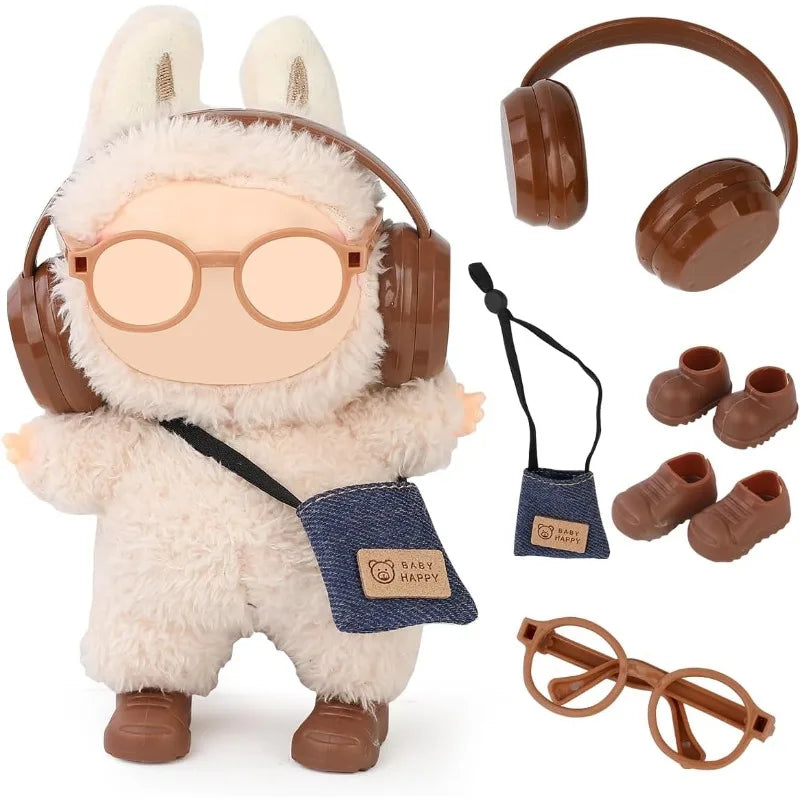 Suitable for LABUBU15-17cm dolls, 4 pairs of headphones, glasses, backpacks, shoes, interesting accessory decorations Qme Chocolate